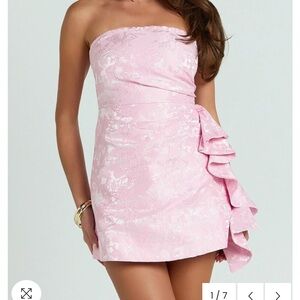 Chic Strapless Pink Dress with Ruffle Detail
